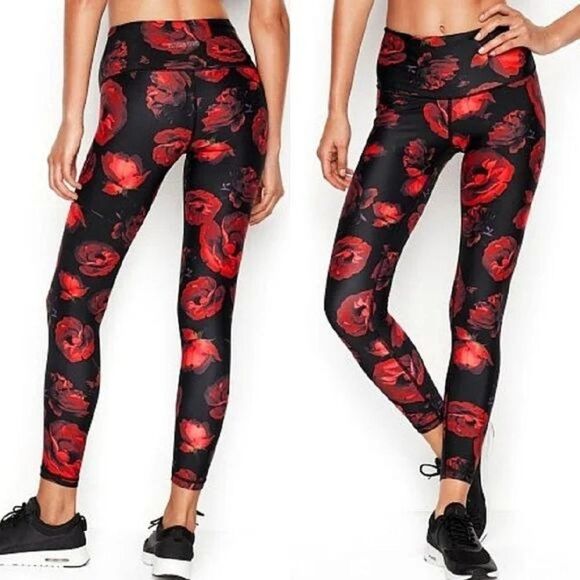 Victoria's Secret Pants - Victoria's Secret Victoria Sport Knockout Rose Print Athletic Ankle Leggings